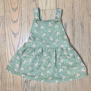 Daisy Fuentes Little Girls Dungaree Khaki Green & Pink Floral Overall Dress 24M